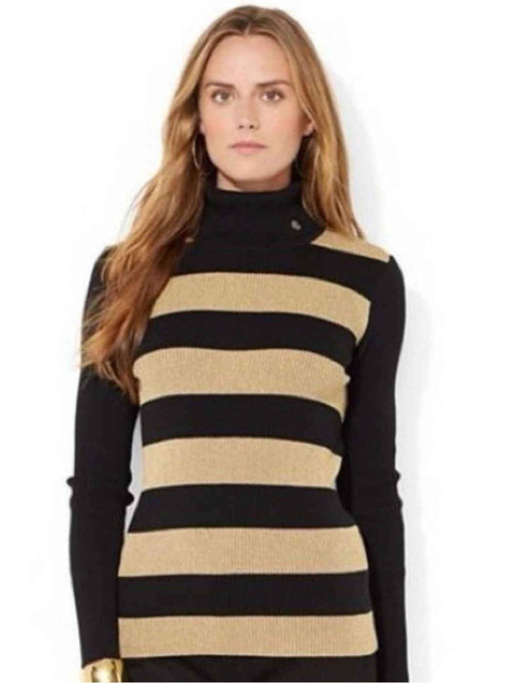Ralph Lauren Black and Gold Striped Turtleneck Sweater *NWOT